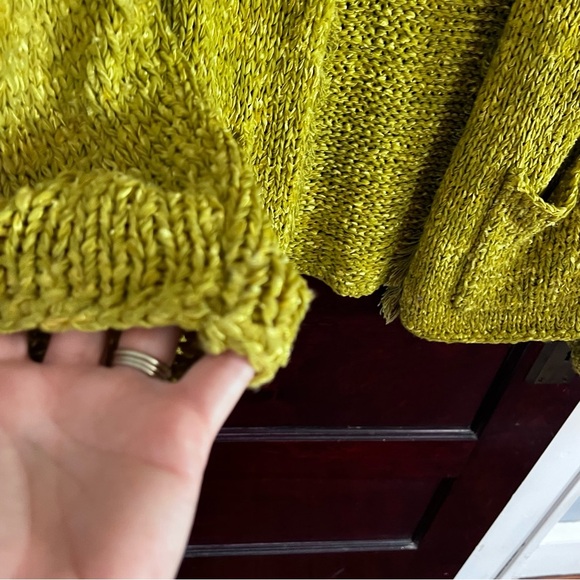 Vintage Chicos Linen Blend Chartreuse Lagonlook Cardigan Fringe size Large - Picture 5 of 13